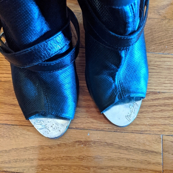 Miss Sixty Ankle Peep Toe Boots Black Slip On - Picture 3 of 7